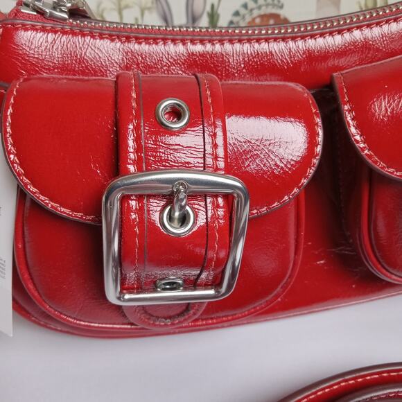 NWT Coach Ashton Cardinal Red/ Silver Baguette Hand Bag - Picture 2 of 6